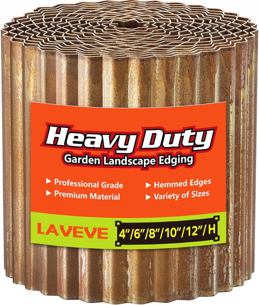 LAVEVE Corrugated Metal Garden Edging 8" x 20Ft, Landscape Edging Border for Lawn, Flower Bed, Garden Fence, Paver Edging (Real Rusted)