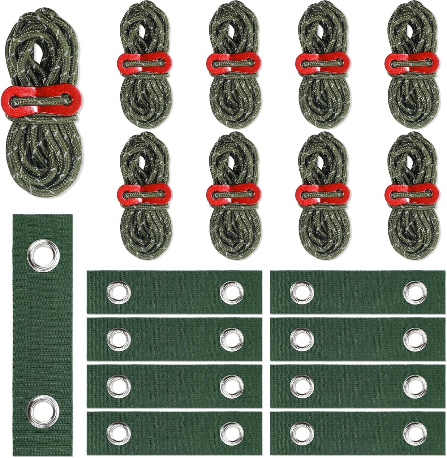 Sintuff 9 Set Heavy Duty Tree Stake Kit 5.91 Inches/ 15 cm Tree Straps for Staking and 13.12 ft/ 4 m Dock Lines Rope for Support Anchoring Home Leaning Plant Straightening Garden Tent (Green)