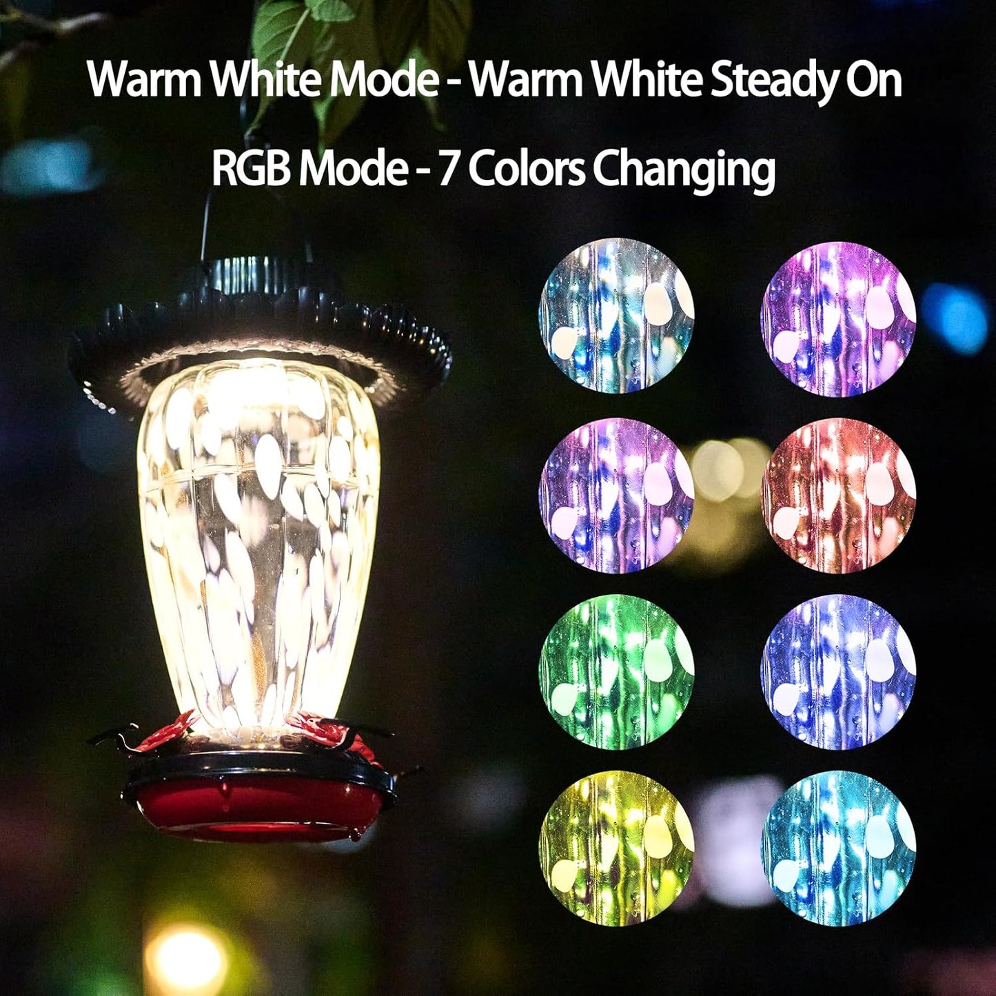 Muse Garden Solar Hummingbird Feeders for Outdoors Hanging, 38oz Hand Blown Glass Humming Bird Feeders for Garden Decor, Moms Birthday Unique, White