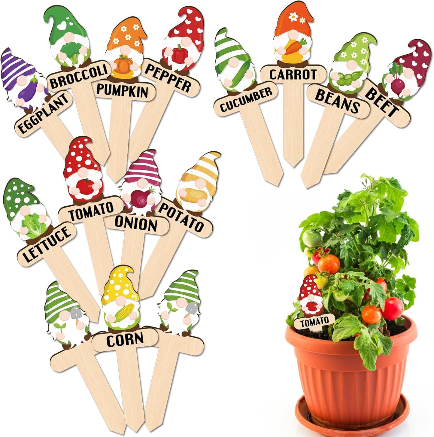 Huray Rayho Gnome Wooden Plant Markers for Vegetable Flowers Garden Potted Plants Tags 15-Pack Funny Wood Plant Labels Garden Stakes Patio Decorations Funny Gifts for Plant Lady Woman Novelty Gift