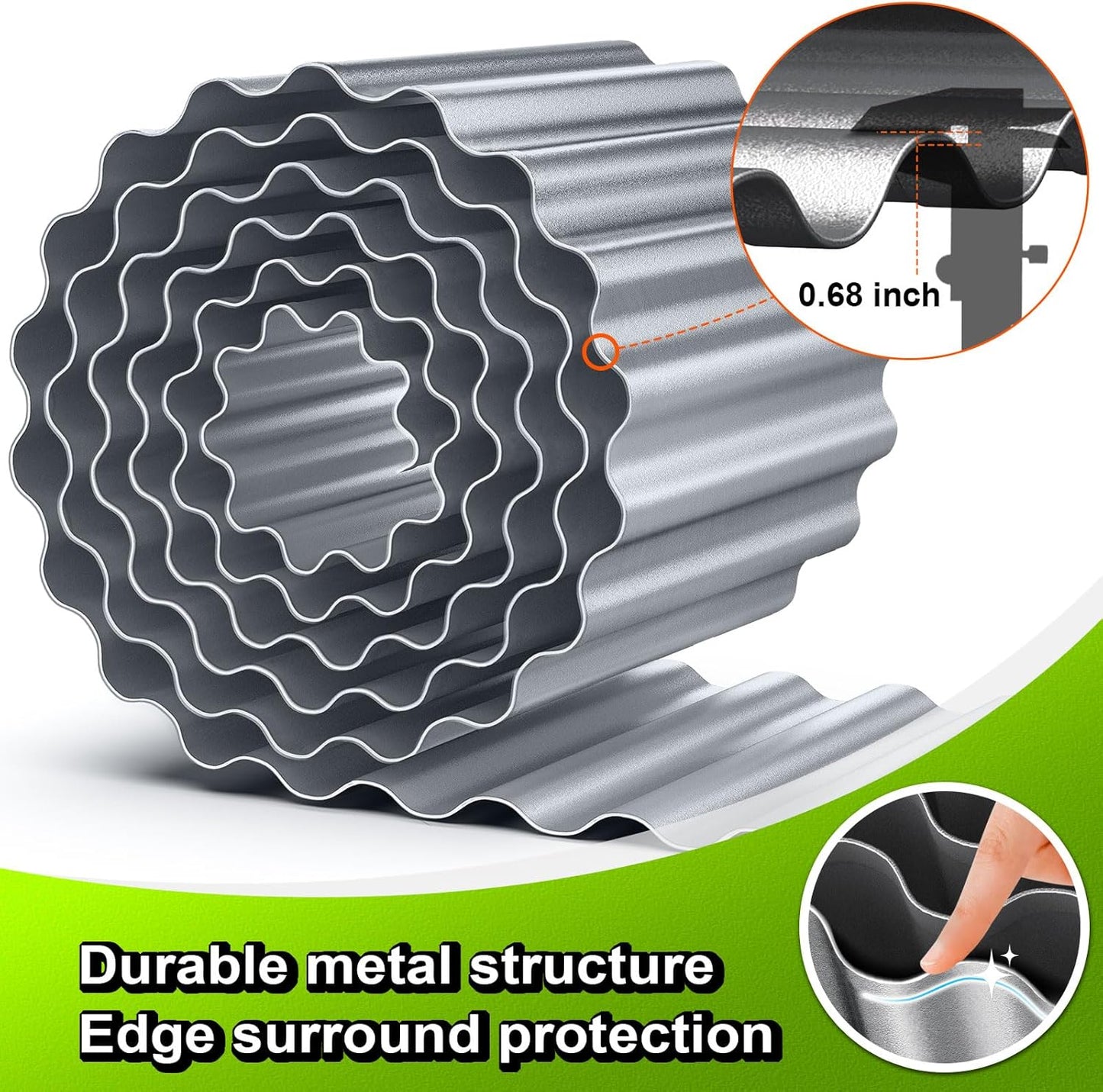 LAVEVE Corrugated Metal Garden Edging 12" x 20Ft, Landscape Edging Border for Lawn, Flower Bed, Garden Fence, Paver Edging (Silver)