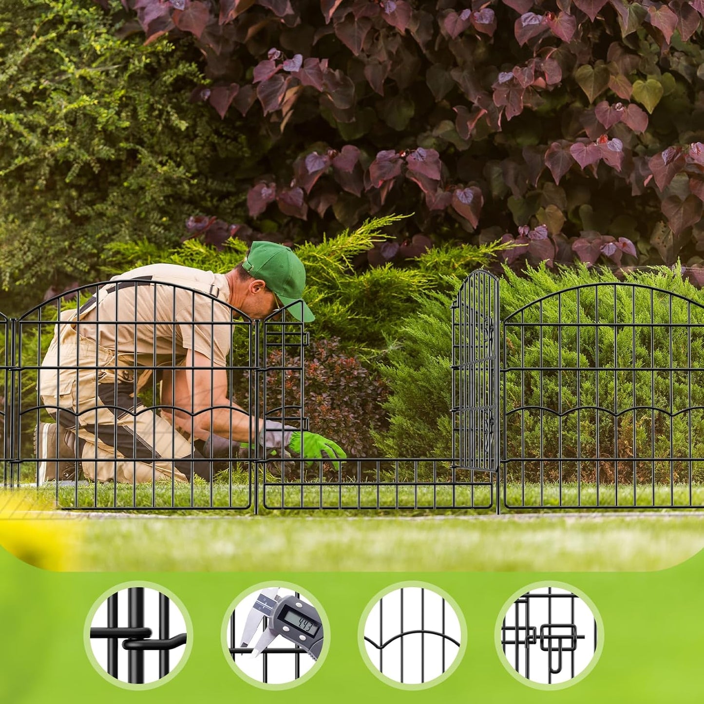 Decorative Garden Fence 12 Panels 24ft (L)×24in (H) Metal Garden Fences with 11 Panels + 1 Gate, No Dig Animal Barrier Fencing Rustproof Wire Border Temporary Dog Fence for Patio Outdoor Yard Lawn
