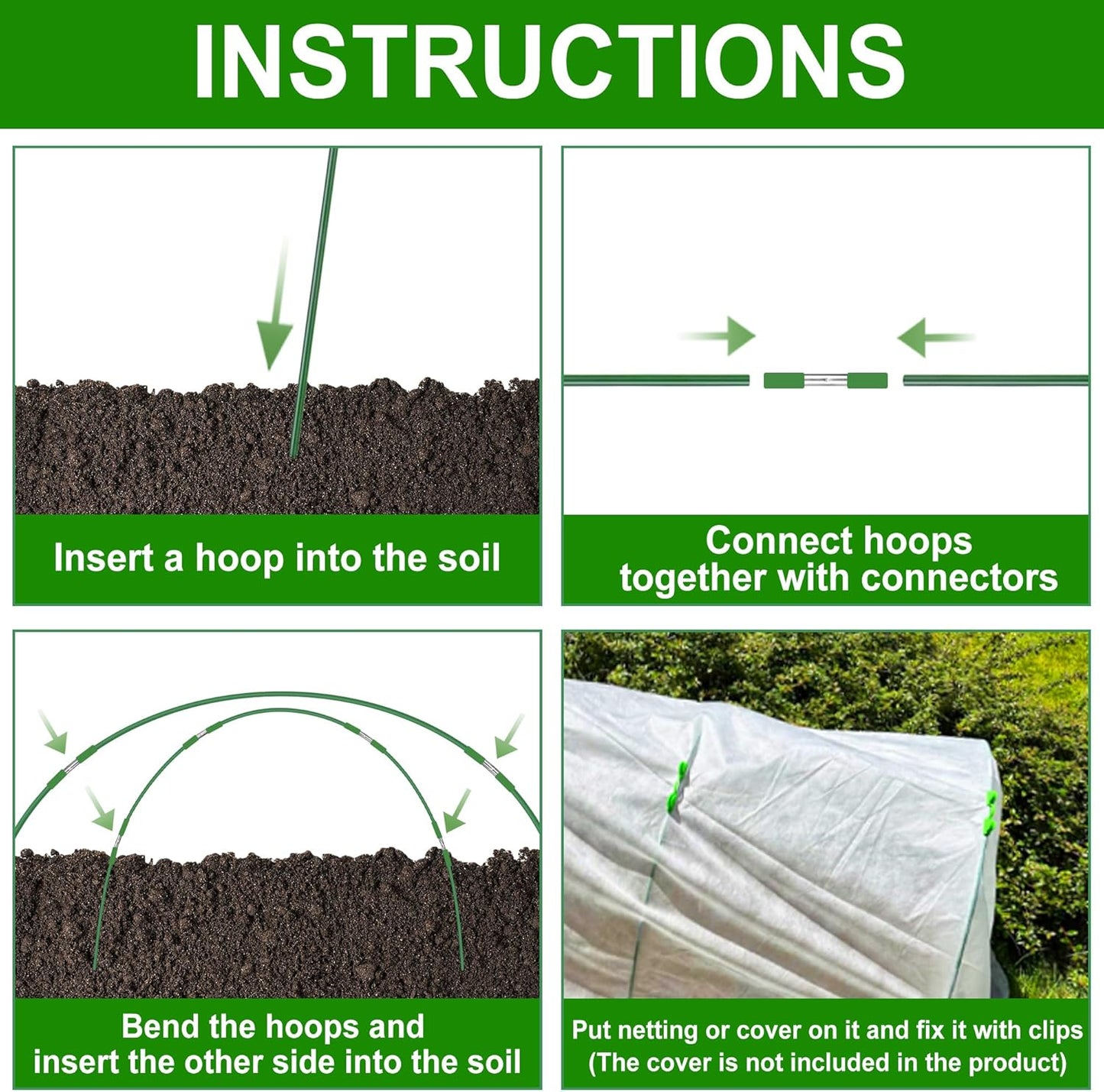 FOTMISHU Garden Hoops for Raised Beds Row Cover,6 Sets 5.6ft Grow Tunnel,Rust-Free Fiberglass Greenhouse Support Hoops Frame for Garden Mesh Netting, Outdoors Plant Growth -24PCS