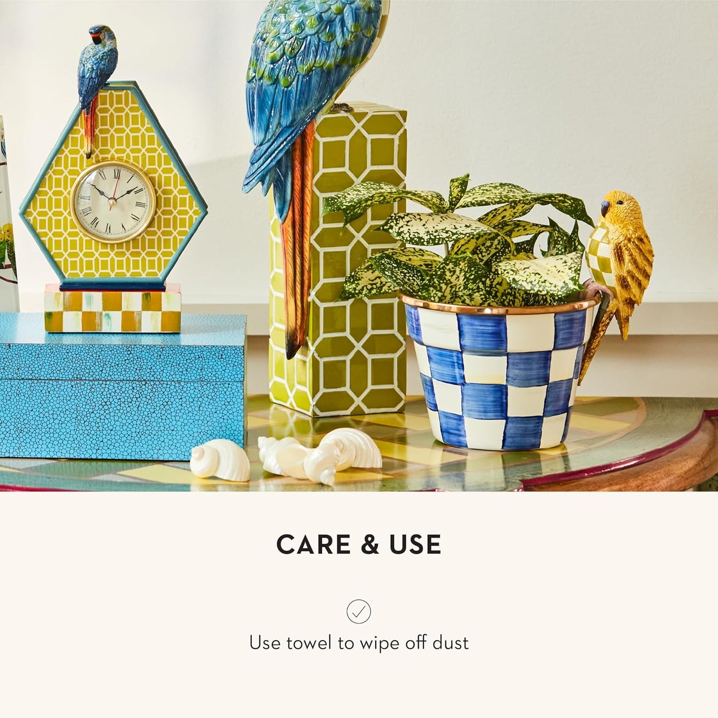 MACKENZIE-CHILDS Pot Climber, Decorative Indoor and Outdoor Planter Hanging Decor, Chartreuse Parakeet