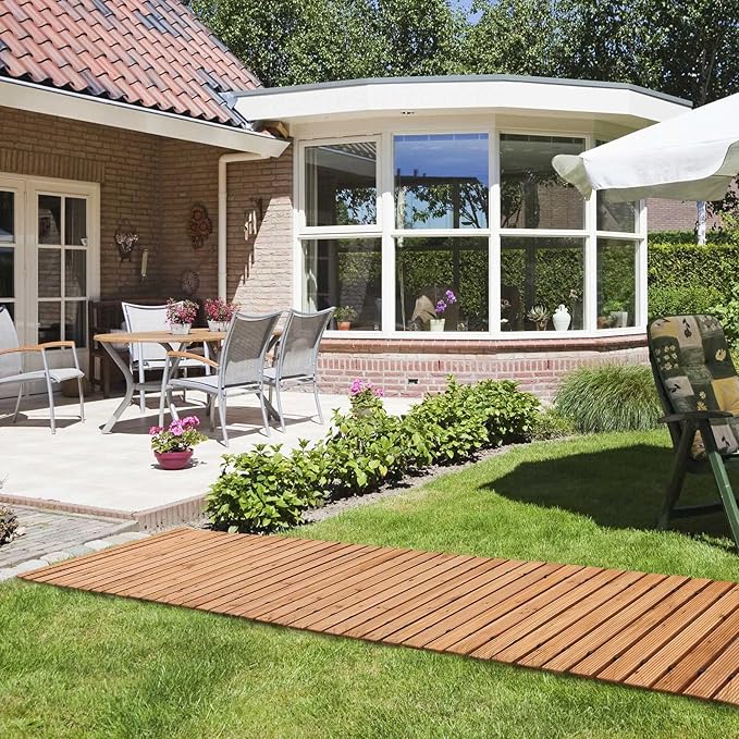 RELIANCER 8' Wooden Garden Pathway,Outdoor Roll Out Cedar Straight Walkway,Patio Path Decorative Garden Boardwalk Walkways,Weather-Resistant Roll Up Beach Wood Road Floor,Wedding Party Pathways