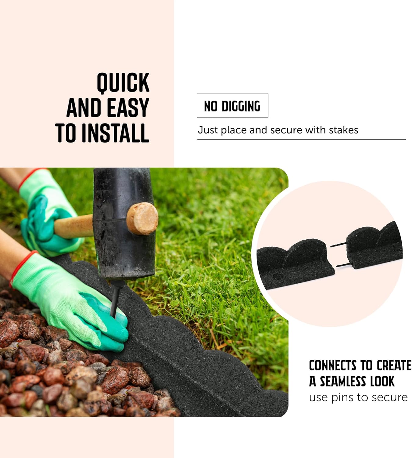 Playsafer L Shaped Flexible Rubber Scalloped Edger for Lawns Landscaping and Playground | Easy No Dig Installation| 4' Long (4, Dark Gray)