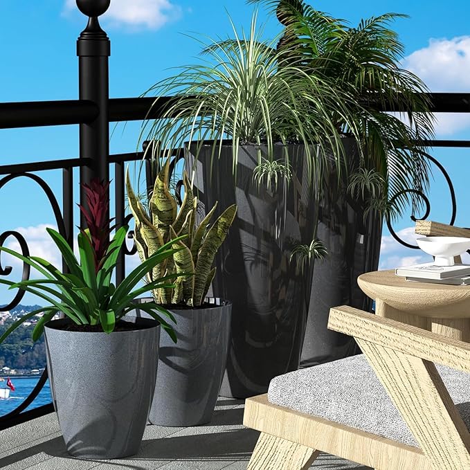 QCQHDU Plant Pots Set of 2 Pack,10 Inch Plant Pot for Indoor and Outdoor Plants with Drainage Hole,Flower Pots Modern Decorative Planter for Garden Plants (Dark Grey)