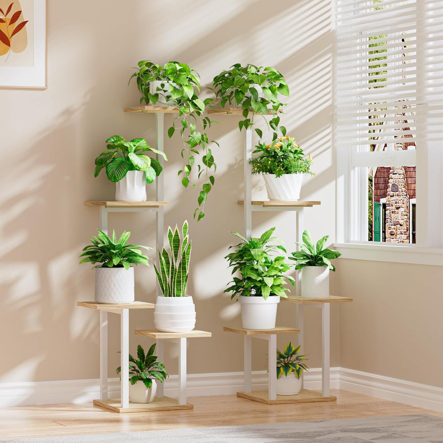 Plant Stand Indoor with Grow Light - 2 Pack Metal Plant Shelf for Indoor Plants Multiple, 5 Tiered Corner Plant Stand Shelves, Plant Rack Display Flower Holder for Living Room Patio Balcony Décor (White)
