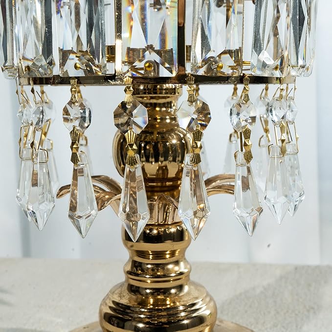 HDCRYSTALGIFTS 20Pcs 38mm Replacement Clear Chandelier Icicle Crystal Prisms Octogan Crystal Bead for Lamp Decor,Gold Bow Tie Connectors