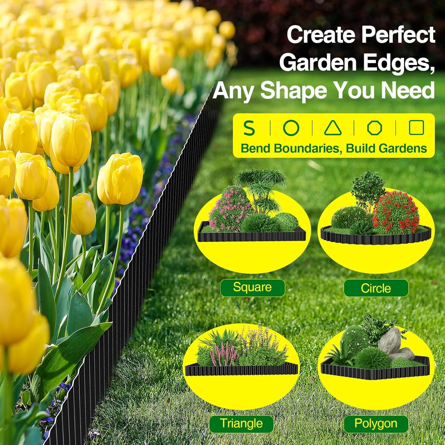 MIXC Corrugated Metal Garden Edging, Landscape Border for Lawn, Flower Bed & Paver (Black, 6 Inch × 25FT)