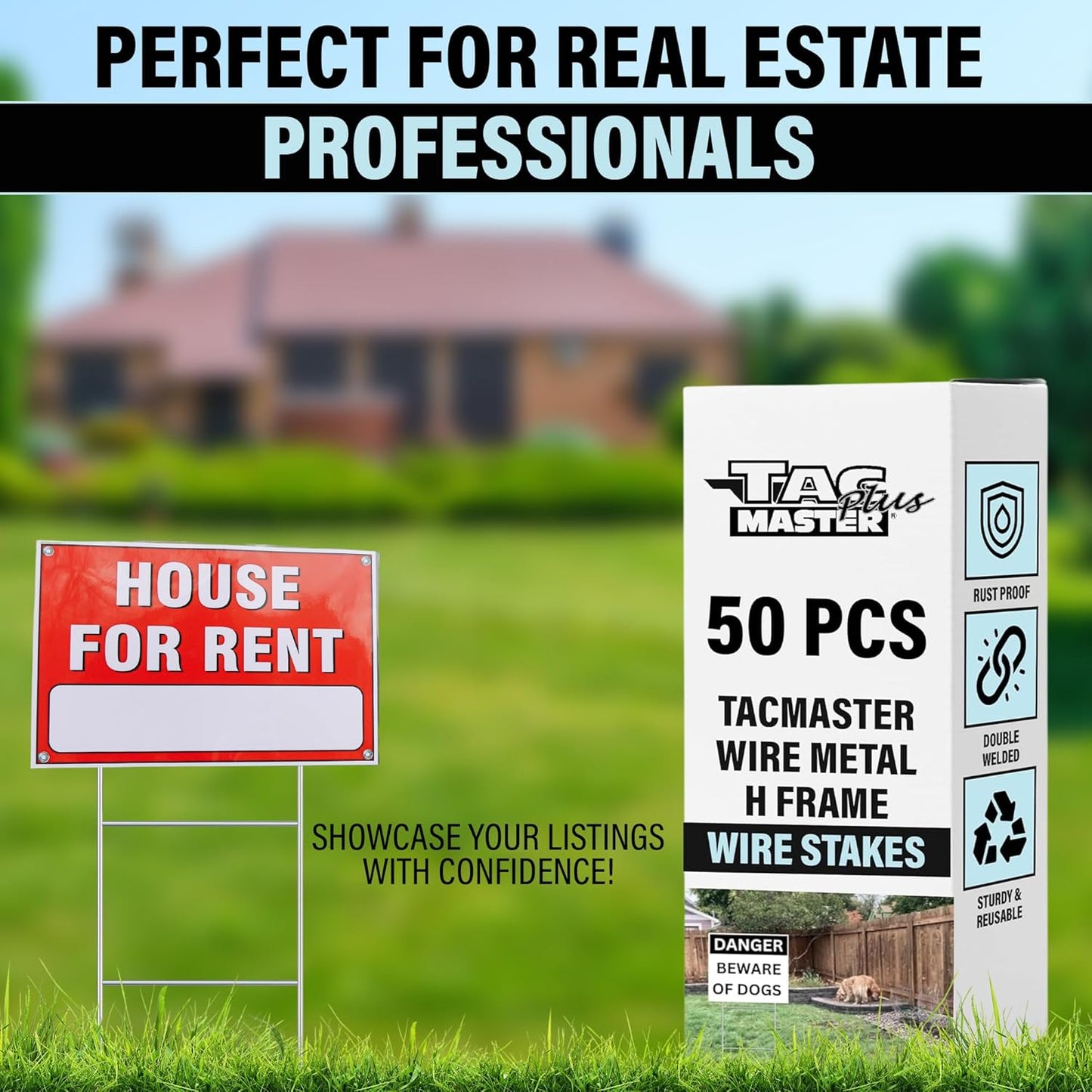 Tacmaster Wire Metal Yard and Sign H Stakes – Durable Blank Lawn Sign Posts for 4mm Corrugated Panels, Real Estate Signs, Waterproof and Wind Resistant, Ideal for Outdoor Use, 30"x10" – 50 Pack