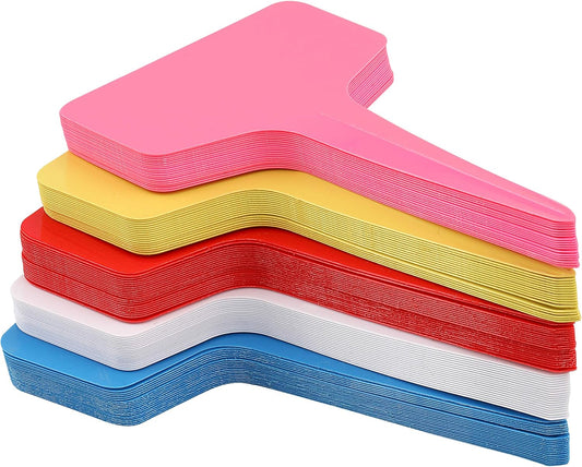 KINGLAKE Plant Labels,100 Pcs Multicolor Waterproof Plastic Plant Tags T-Type Nursery Garden Labels 6 x10cm,5 Colors