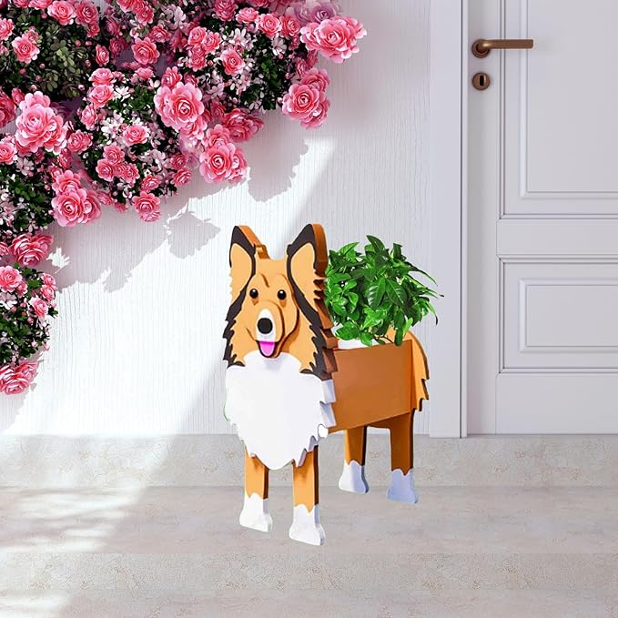 Sheltie Dog Planter Plant Pots,Cute Garden Dog Flower Planter,Dog Planters Birthday Gifts for Women,Office,Indoor/Outdoor Decor（9.45 * 8.66 * 13.39in）