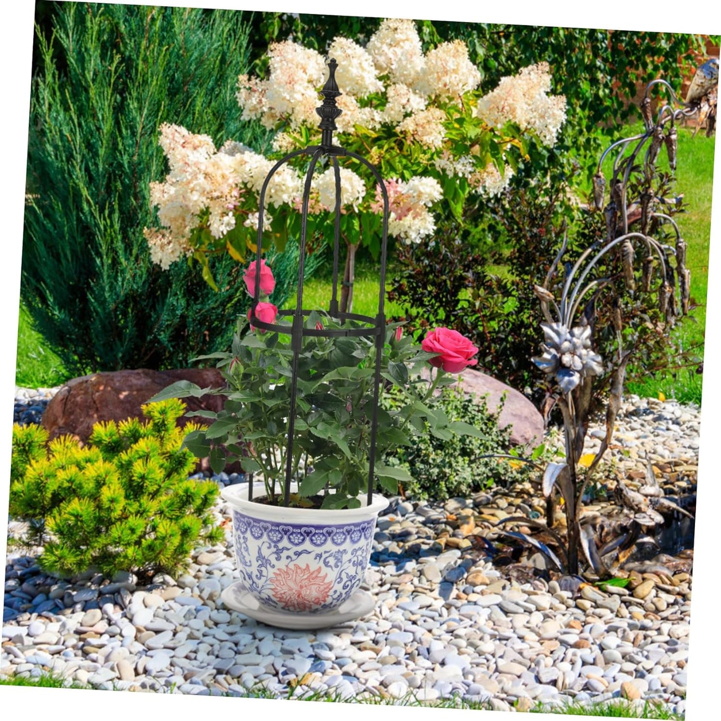 Outdoor Metal Climbing Plant Support Garden Obelisk Trellis Secure Base for Stability