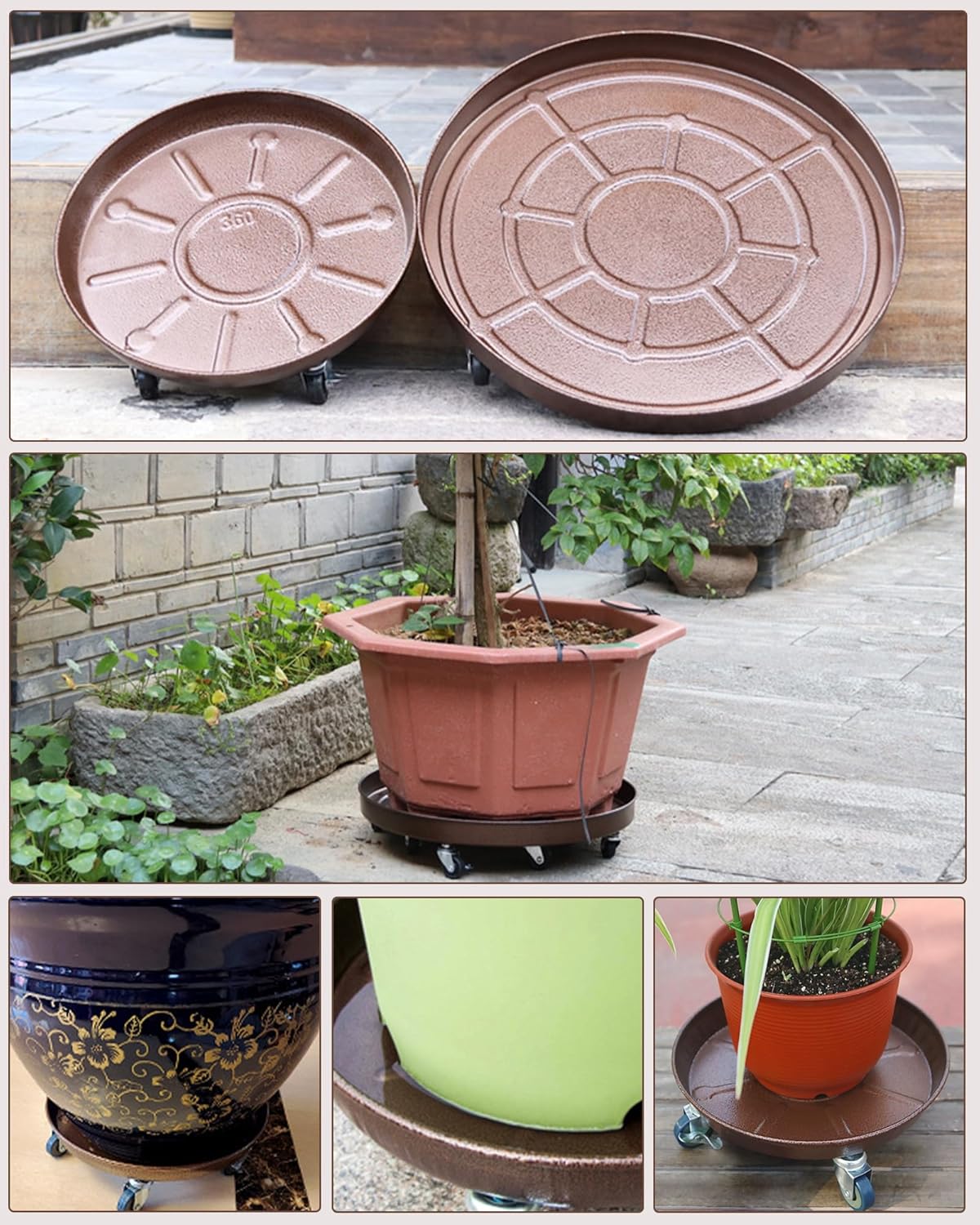 Heavy Duty Plant Caddy with Solid Rubber Wheels, Lockable, Increased Load Capacity, One-Minute Installation, Suitable for Indoor, Outdoor, Patio, Garden Settings, 20 Inches 2PACK, Bronze