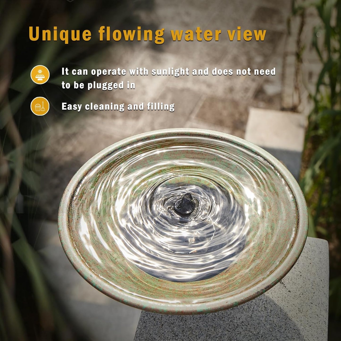 Solar Bird Bath,Deck Bird Bath with Solar Fountain,Metal Bird Bath Bubbler,Deck Mounted Bird Bath,Balcony Bird Bath,Patio Garden Decor