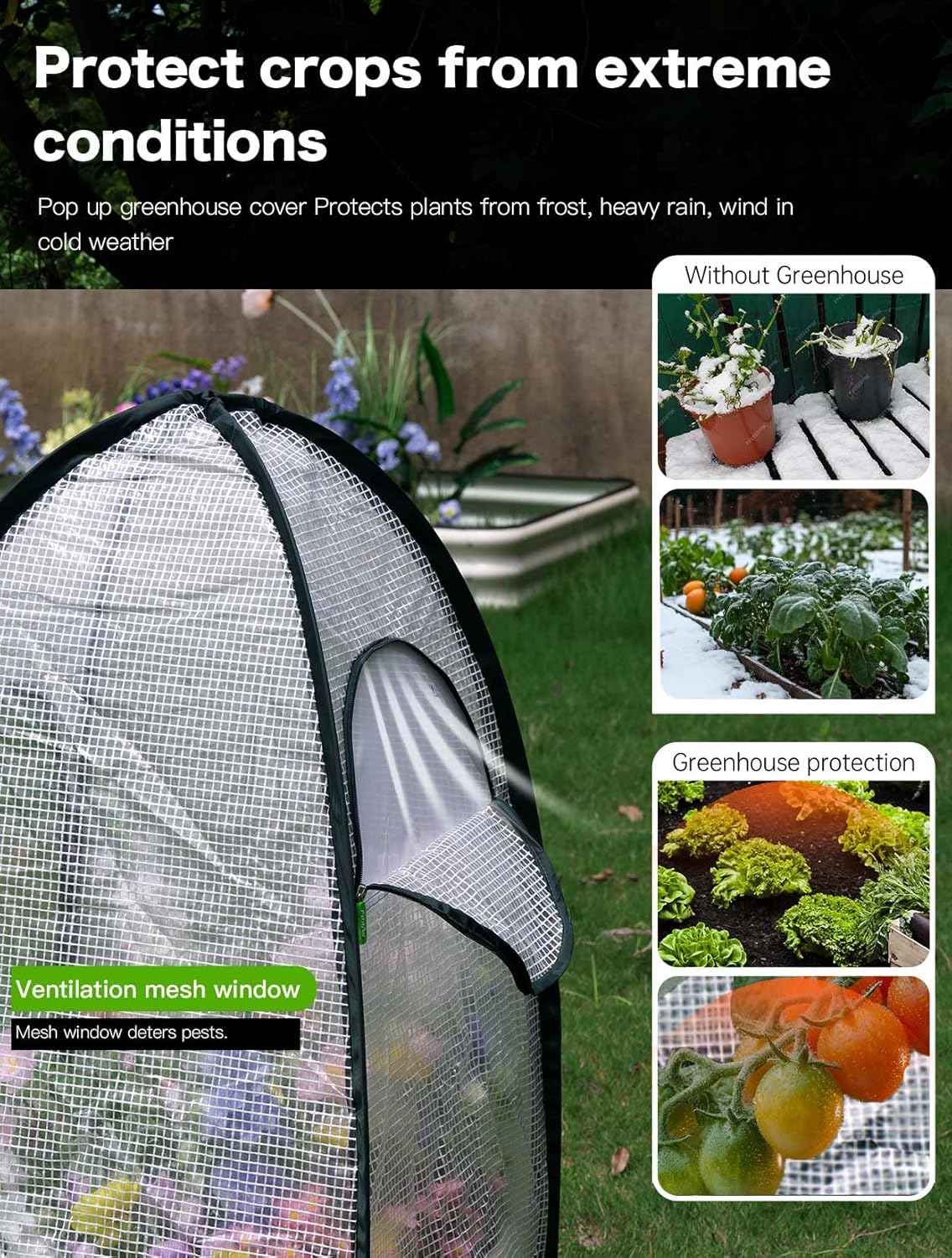 Pop up Greenhouse Tent Cover Tunnel Plant House,Large Gardening Flower Sunshine Room with Mesh Windows,Backyard PE Cover for Cold Frost Protector with Stakes and Rope Guys (Mini Size 29″)