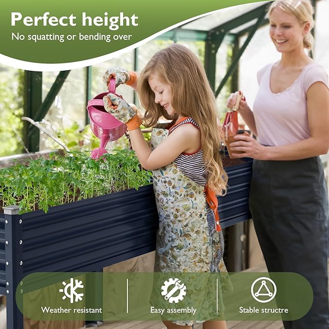 Raised Garden Bed with Legs, 48×24×32in Large Galvanized Elevated Planter Box, Metal Raised Beds for Gardening Backyard Patio Balcony, 400lb Capacity (Navy Blue)