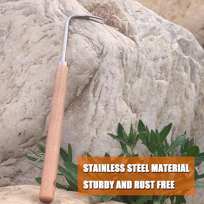 SHANFEEK Weed Puller Weeding Artifact Uprooting Weeding Tool Gardening Hand Tools 16-Inch Weed Remover Tool for Yard with Extended Hard Solid Wood Handle(V-Type)