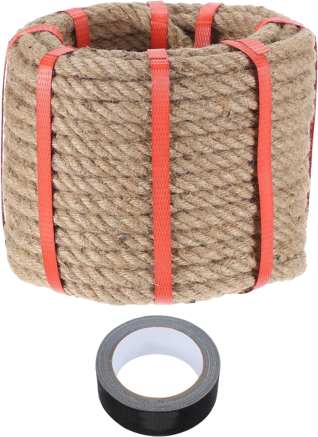 MECCANIXITY Jute Rope 0.5 Inch x 66ft, Thick Twine Rope Ropes Braided Jute Twine Natural Brown Burlap Cord String Heavy Twisted with Tape for Decorative Crafts Railing Swing Tug of War