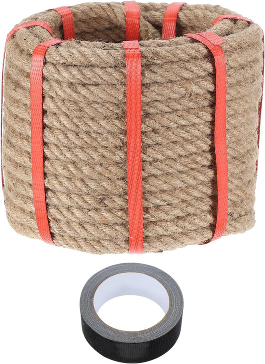 MECCANIXITY Jute Rope 0.6 Inch x 66ft, Thick Twine Rope Ropes Braided Jute Twine Natural Brown Burlap Cord String Heavy Twisted with Tape for Decorative Crafts Railing Swing Tug of War