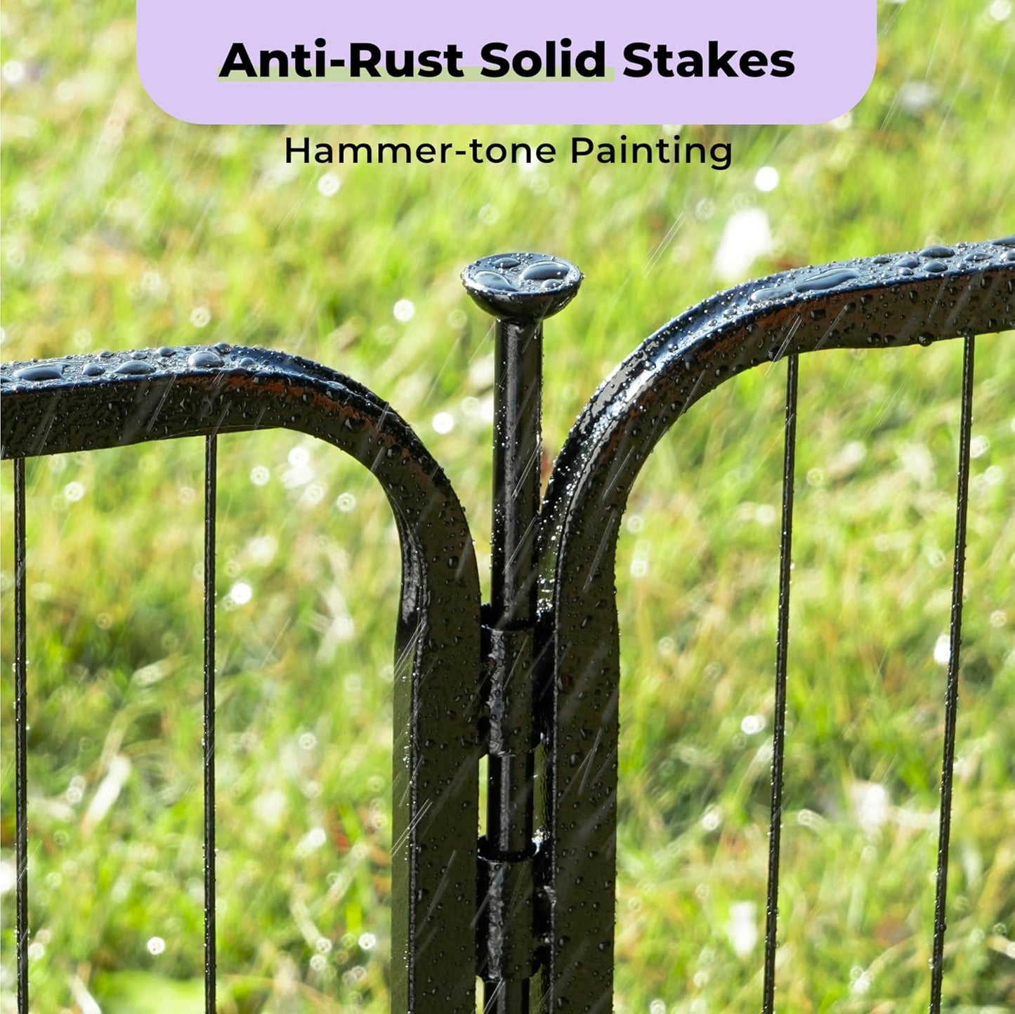 Doorless Garden Fence 24 in(H) x 7.4 ft(L) 4 Panels, Heavy Duty Metal Animal Barrier Fence, No Dig Fence for Dogs, Rabbit Fence for Garden, Black