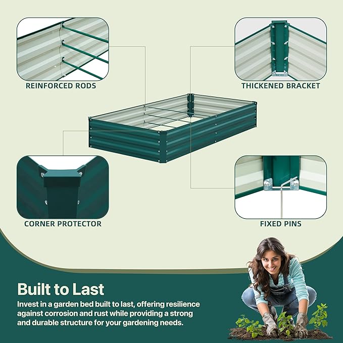 Raised Garden Bed Green, 6x3x1ft Galvanized Raised Garden Beds Outdoor for Vegetables Flowers, Raised Bed Planter Box, Metal Raised Garden Bed Kit with Gloves and 3ftx30ft Weed Barrier Fabric