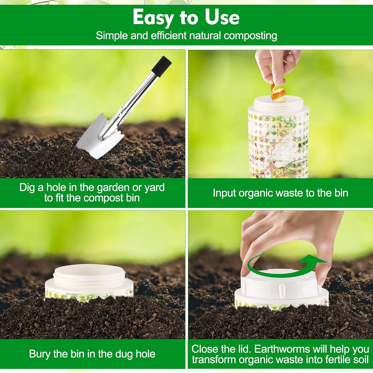 2 Packs Inground Worm Composter, Outdoor Worm Farm Compost Bin Kit with Lid for Raised Garden Beds, Reducing Food Waste Composting Systems - with Shovel & Gloves