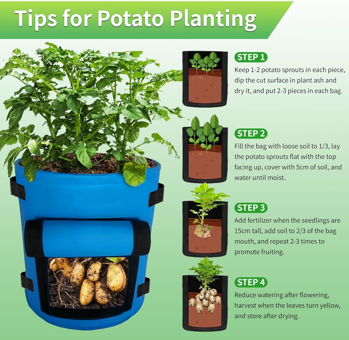 KONGDY 5 Pack 10 Gallon Potato Grow Bags, Heavy Duty Thick Aeration Nonwoven Fabric Pots with Handles, Colorful Plant Grow Bags for Outdoor Garden Potato, Tomato and Vegetables