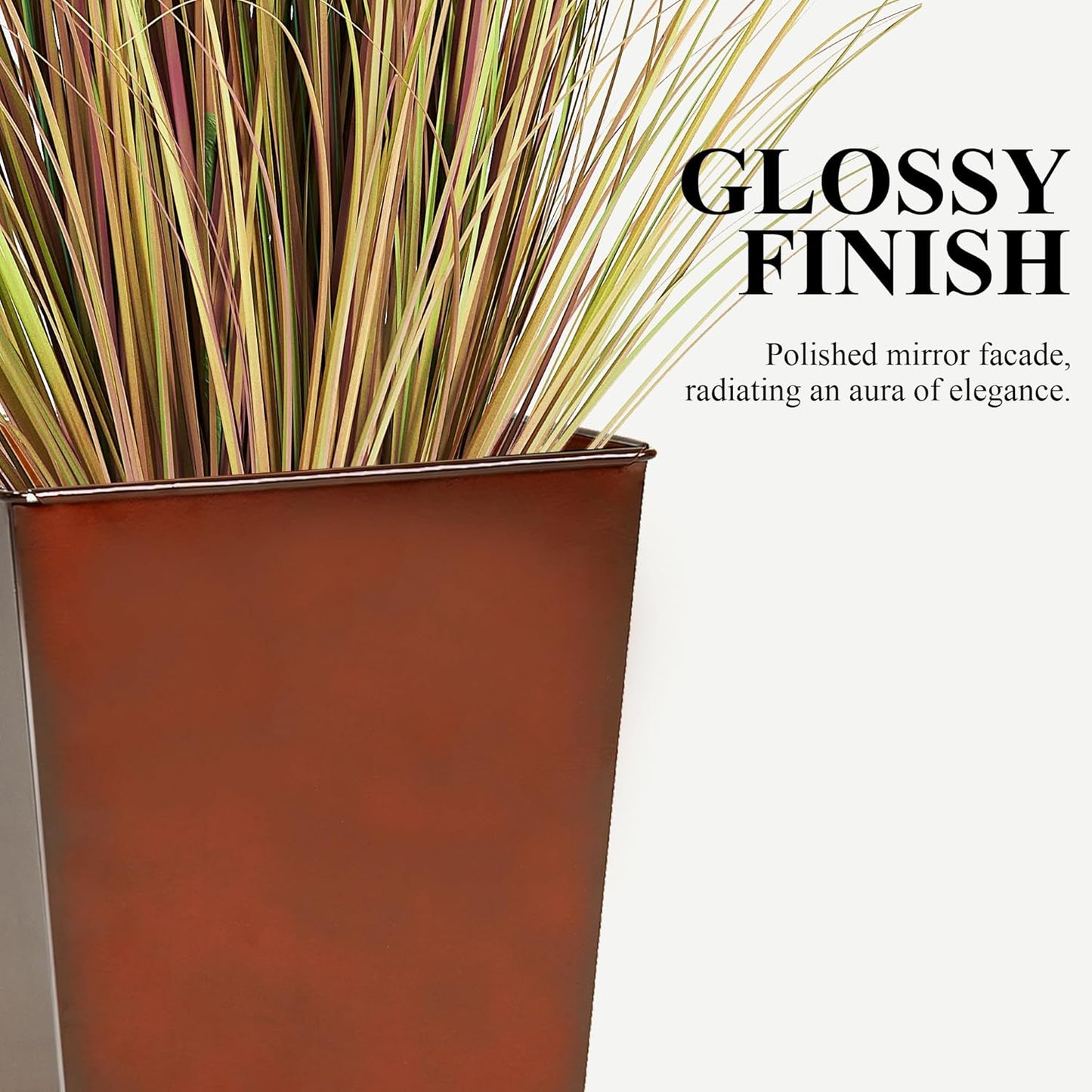 Worth Garden Large Metal Glazed Planter Set of 2 (25" + 28"), Luxurious Glossy Finish Red Tall Square Tapered Steel Plant Pot, Decor Flower Pot Indoor & Outdoor, Drainage Hole & Dual-Purpose Saucer