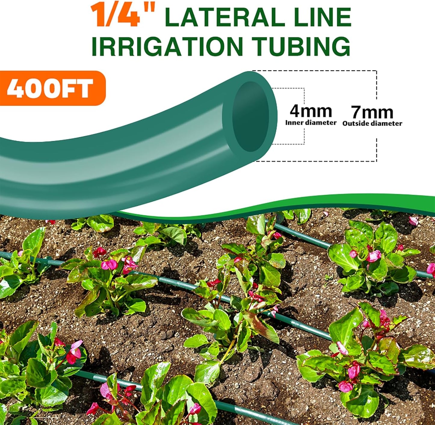 Bonviee 400ft 1/4 inch Drip Irrigation Tubing, Drip Irrigation Hose, Garden Watering Tube Line for Garden Watering System-Green
