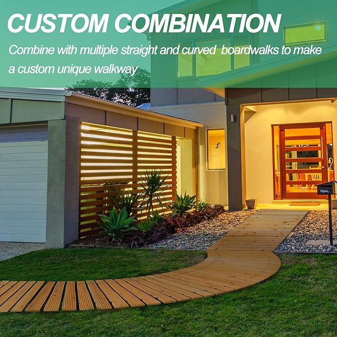 RELIANCER 12' Wooden Garden Pathway,Outdoor Roll Out Cedar Straight Walkway,Patio Path Decorative Garden Boardwalk Walkways,Weather-Resistant Roll Up Beach Wood Road Floor,Wedding Party Pathways