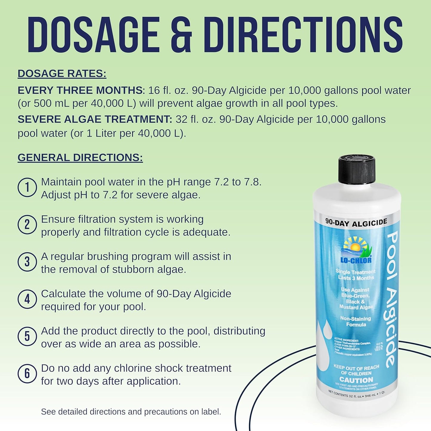 Pool Algaecide for Swimming Pools -Single Treatment Lasts 3 Months, Effective Algaecide for Pool with Unique Organo-Copper Complex - Black, Mustard, and Green Algae Killer for Pools (32 Oz)