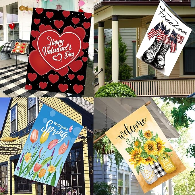 Seasonal Garden Flags Set of 12 Double Sided 28 x 40 Inch Yard Flags, Large House Flags for Outside, Fall Winter Halloween Christmas Outdoor Flags, Holiday Garden Flags for All Seasons