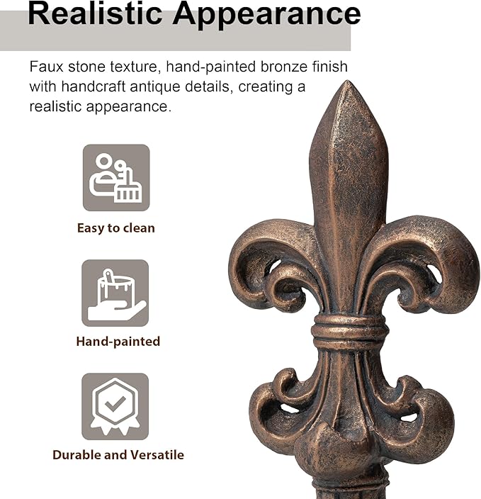 Glitzhome Fleur De Lis Garden Statue MGO Outdoor Decration, 21.25" H, Bronze