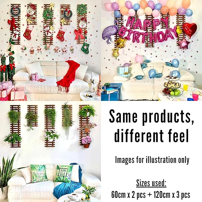 ShopLaLa Wall Planter for Climbing Plants Outdoor - Wooden Hanging Living Vertical Garden Outdoor Indoor Plant Stand Large Tall Long Ladder Vinyl Plant Hanger for Hanging Flower Pots 59" (150cm)