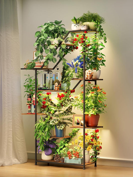 Lighted Plant Stand with Grow Lights – Multi Tier Metal Shelf Rack for Indoor Succulent Flower Tree or Herb Display