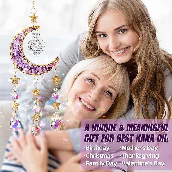 Best Grandma Nana Gifts, for Grandma from Granddaughter Grandchildren Grandkids, Unique Grandma Birthday Gifts for Nana Gigi Grandmother New Grandma Gifts Moon Crystal Suncatcher
