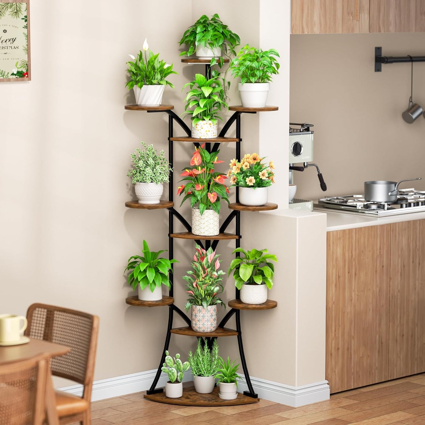 Plant Stand Indoor with Grow Lights-63'' Tall Plant Shelf, Corner Plant Stands for Indoor Growing, Tiered Plant Shelves Large Flower Holder for Indoor Plants, V-Shaped Decorative Rack for Home, Black