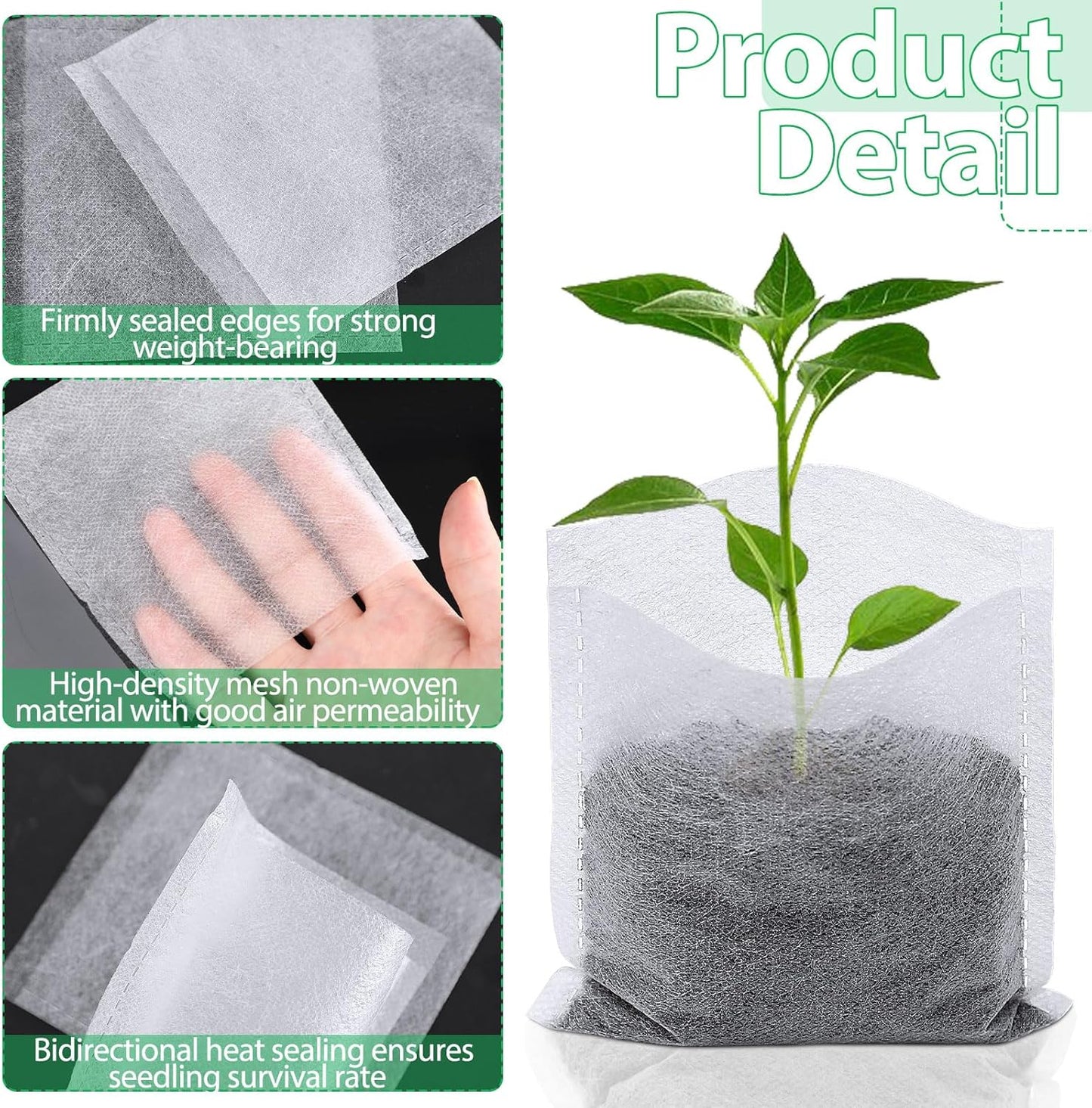 Augshy 200Pcs Nursery Growing Bags, Non-Woven Fabric Seedling Pots for Planting Seed Starting Pots Pouches for Vegetable Flower Fruit Saplings Tree (4.2" x 4.2")