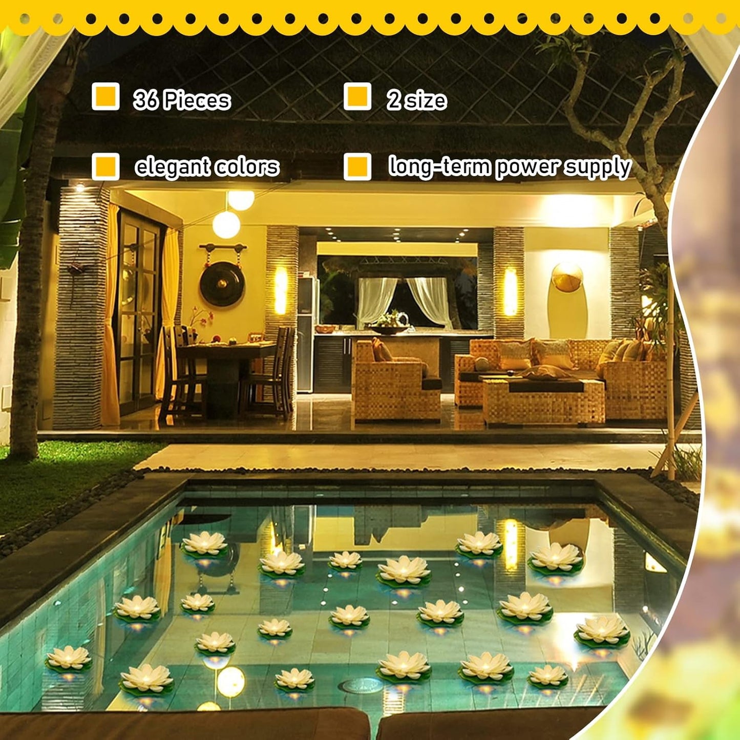 Liliful 36 Pcs Diwali Lotus Decoration Floating Lights Lotus Artificial Floating Flowers for Pool with LED Lights Battery Operated for Indian Puja Ganesh chaturthi Diwali(3.94, 5.91 Inch,White)