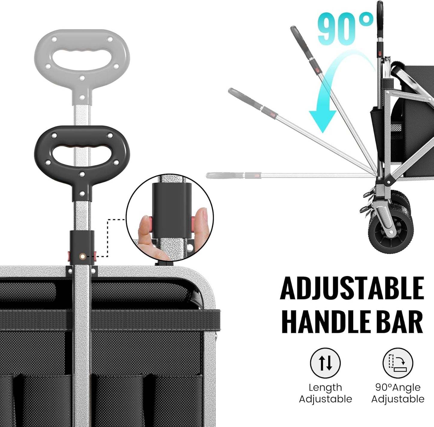 Upgraded 400L Large Capacity Folding Double Decker Wagon with Brakes（Black,54" Extra Long Extender Wagon Cart,660lbs Heavy Duty Collapsible Cart,All-Terrain Big Wheels for Camping,Shopping,Sport