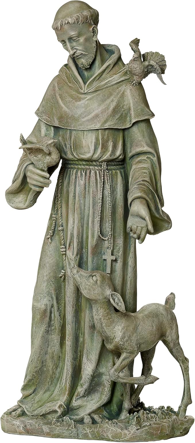 Joseph's Studio by Roman, 36.5" H St. Francis with a Fawn Garden Statue, Religious Outdoor Decor