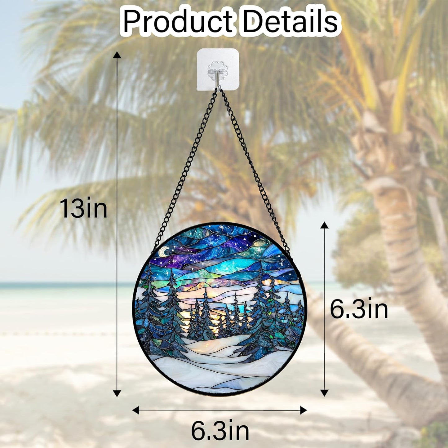 Stained Glass Window Hanging, Starry Sky Trees and Snow Sun Catchers Glass Panel Blue Suncatcher Decor for Birthday for Women, Men, Wife, Aunt, and Mom 6.3 in