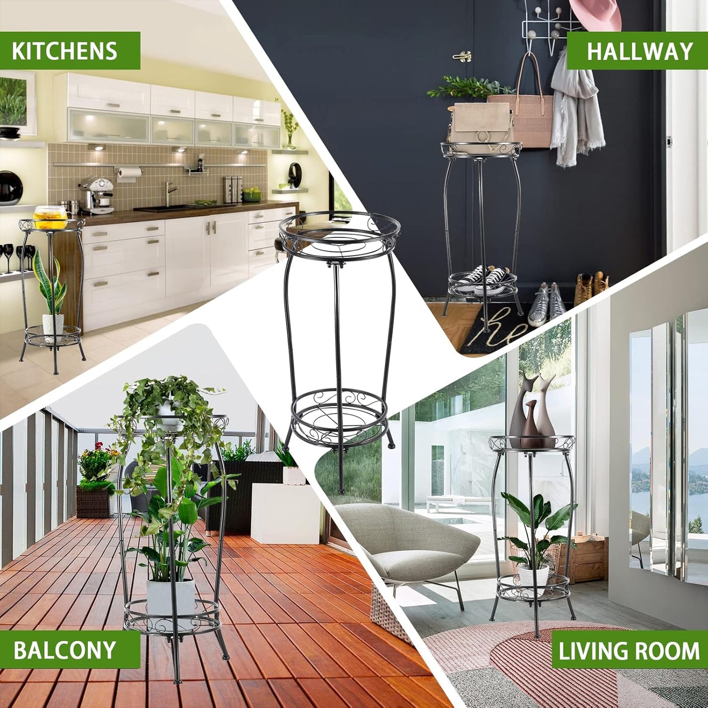 2-Pack Plant Stand Indoor Outdoor,Tall Black Metal Rustproof Stable Plant Stands,2 Tier 27.1 inch Multiple Plant Rack for Planter Corner Garden Living Room & Garden