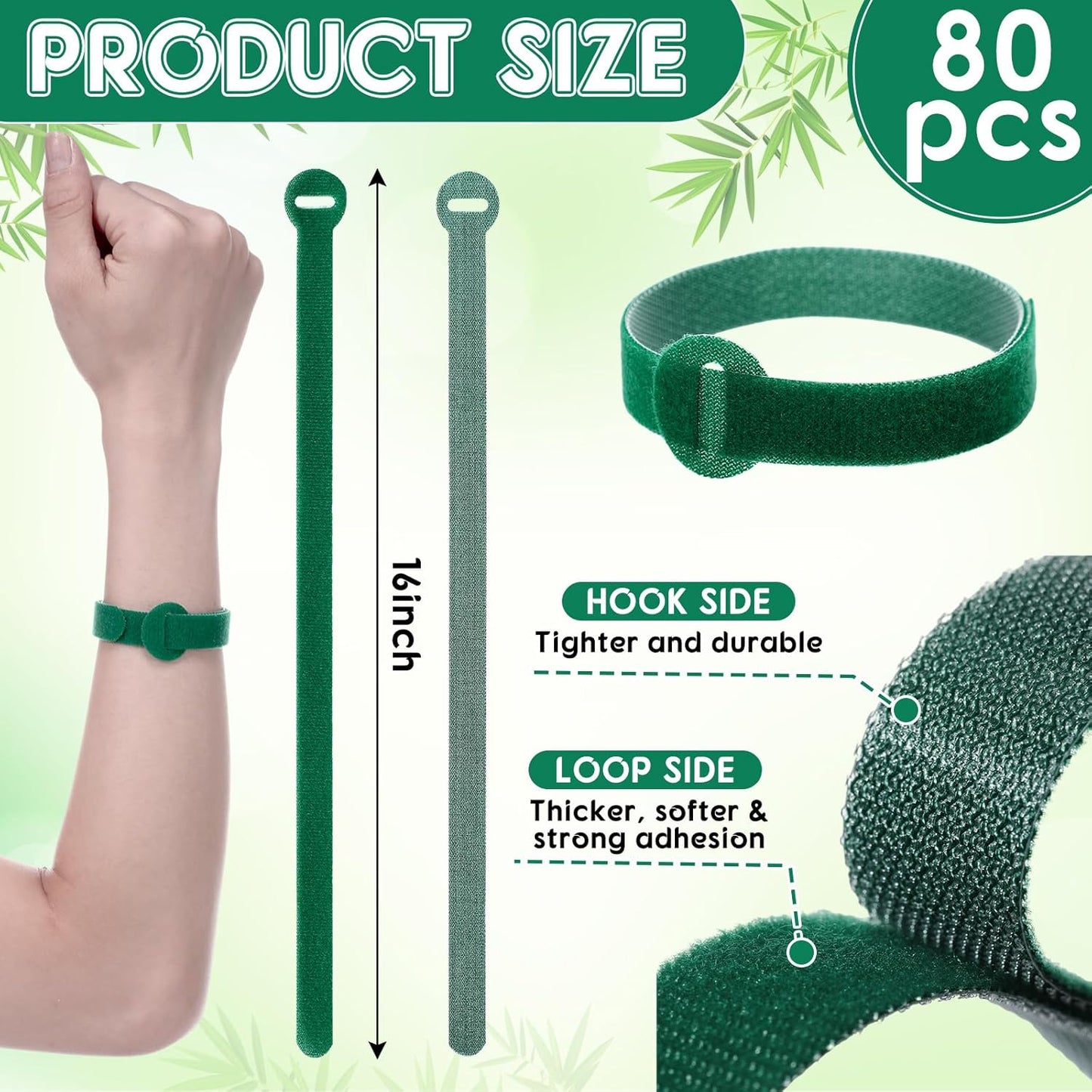 80 Pcs 16 Inch Christmas Garland Ties Green Adjustable Holiday Banister Ties Reusable Fastener Strap Nylon Garden Plant Cable Strap Christmas Tree Wreath Hook Loop Organizer for Home Office