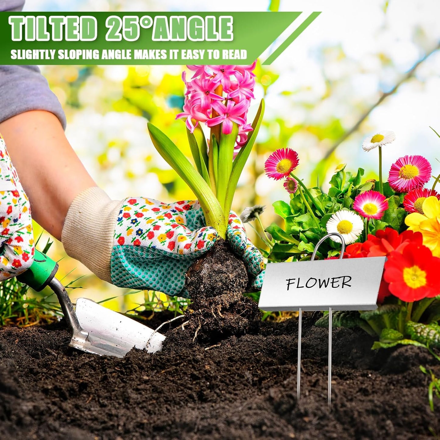 Maitys 60 Pcs Metal Plant Label Stakes Garden Name Markers Outdoor Waterproof Stainless Steel Nursery Tags for Vegetable Herb Flower Seed Identification with 2 Pcs Pens