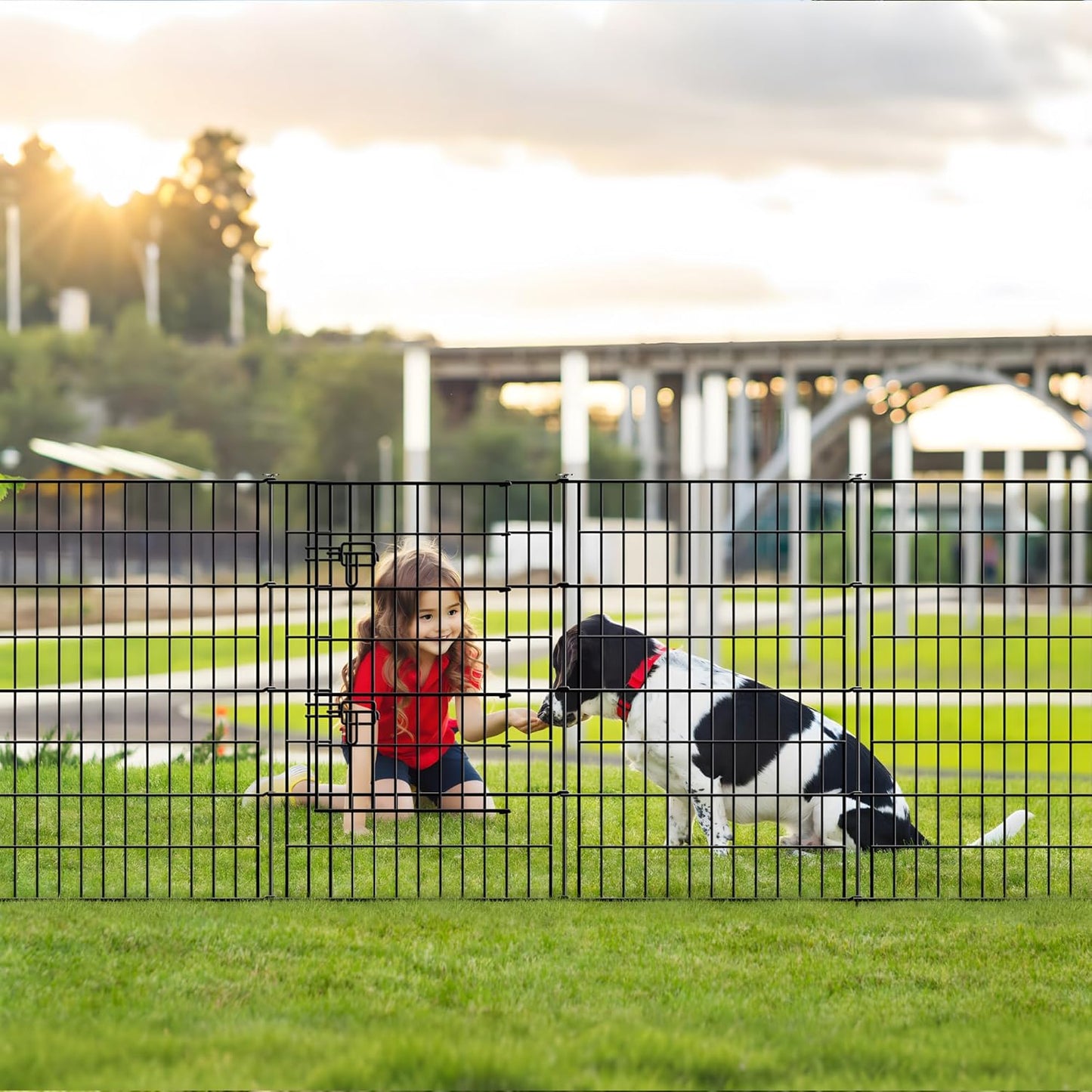 ARIFARO Decorative Garden Fence 4 Panels+1Gate 40in(H) x28in(W) No dig Animal Barrier Fencing,Pet Fence Rustproof Metal Wire Panel Border for Dog,Rabbits, and Patio(with gate)