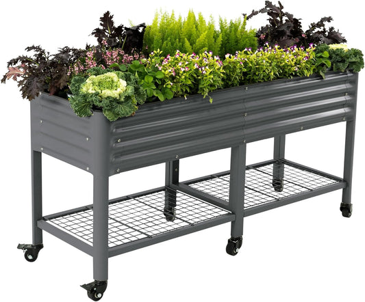Rolling Elevated Raised Garden Bed-V Series, 2' x 6' Garden Beds with Legs & Storage Rack for Patio & Porch, 1000 Lbs Weight Capacity, Outdoor Planter Box for Vegetables Flower Herbs, Modern Gray