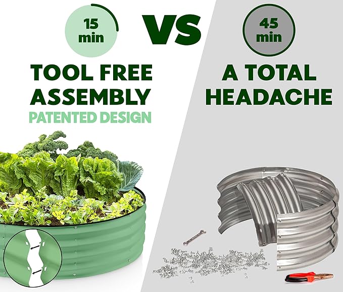 Round Galvanized Raised Garden Bed // 4×4×1 ft Galvanized Raised Garden Beds Outdoor for Gardening, Vegetables, Flowers // Patented Tool-Free Design Round Planter (Light Green)